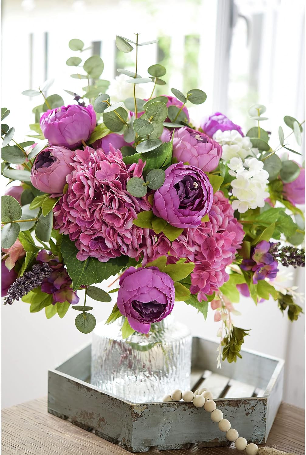 Artificial Peony Bouquet, Pink, Beige & Green Silk Flowers for Wedding Centerpieces, Bridal Bouquets & Home Decor – Spring Waltz