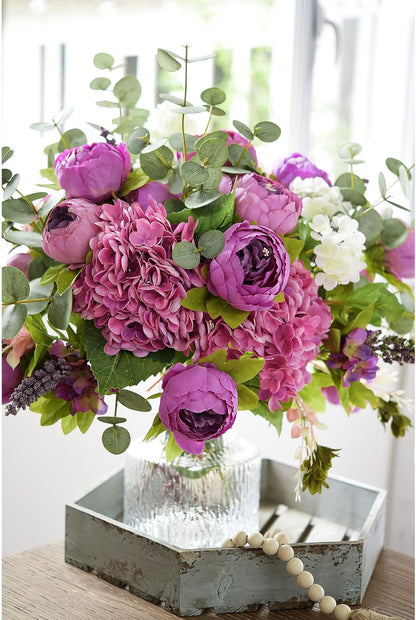 Artificial Peony Bouquet, Pink, Beige & Green Silk Flowers for Wedding Centerpieces, Bridal Bouquets & Home Decor – Spring Waltz