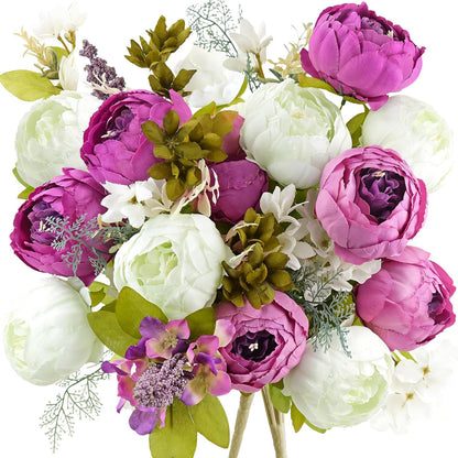 Artificial Peony Bouquet, Pink, Beige & Green Silk Flowers for Wedding Centerpieces, Bridal Bouquets & Home Decor – Spring Waltz
