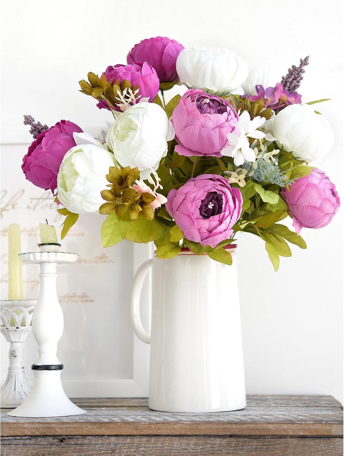 Artificial Peony Bouquet, Pink, Beige & Green Silk Flowers for Wedding Centerpieces, Bridal Bouquets & Home Decor – Spring Waltz