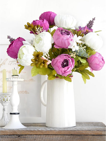Artificial Peony Bouquet, Pink, Beige & Green Silk Flowers for Wedding Centerpieces, Bridal Bouquets & Home Decor – Spring Waltz