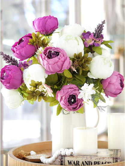 Artificial Peony Bouquet, Pink, Beige & Green Silk Flowers for Wedding Centerpieces, Bridal Bouquets & Home Decor – Spring Waltz