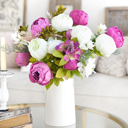 Artificial Peony Bouquet, Pink, Beige & Green Silk Flowers for Wedding Centerpieces, Bridal Bouquets & Home Decor – Spring Waltz