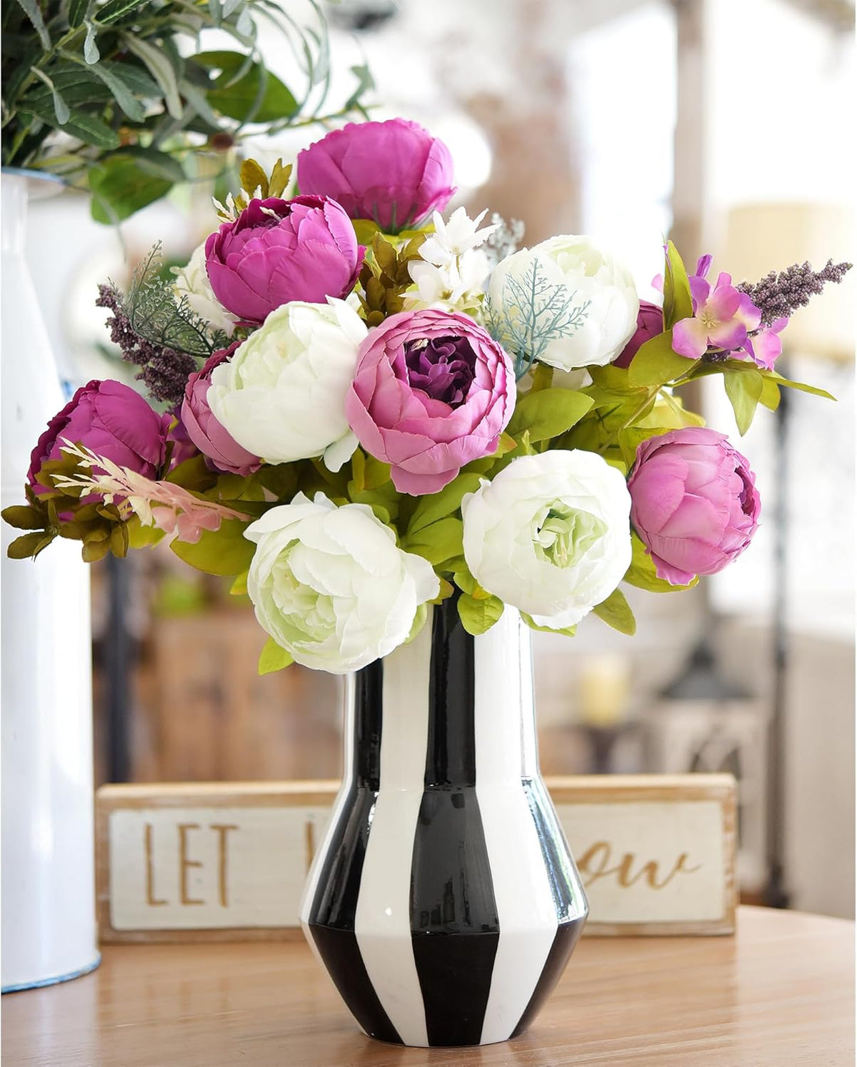 Artificial Peony Bouquet, Pink, Beige & Green Silk Flowers for Wedding Centerpieces, Bridal Bouquets & Home Decor – Spring Waltz