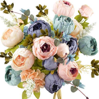 Artificial Peony Bouquet, Pink, Beige & Green Silk Flowers for Wedding Centerpieces, Bridal Bouquets & Home Decor – Spring Waltz