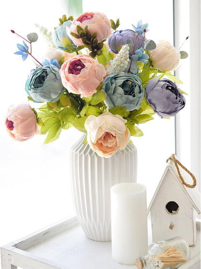 Artificial Peony Bouquet, Pink, Beige & Green Silk Flowers for Wedding Centerpieces, Bridal Bouquets & Home Decor – Spring Waltz