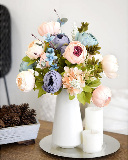 Artificial Peony Bouquet, Pink, Beige & Green Silk Flowers for Wedding Centerpieces, Bridal Bouquets & Home Decor – Spring Waltz
