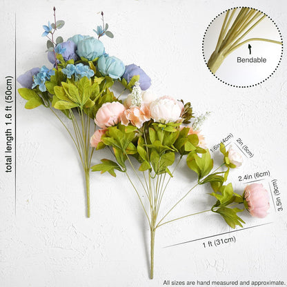 Artificial Peony Bouquet, Pink, Beige & Green Silk Flowers for Wedding Centerpieces, Bridal Bouquets & Home Decor – Spring Waltz