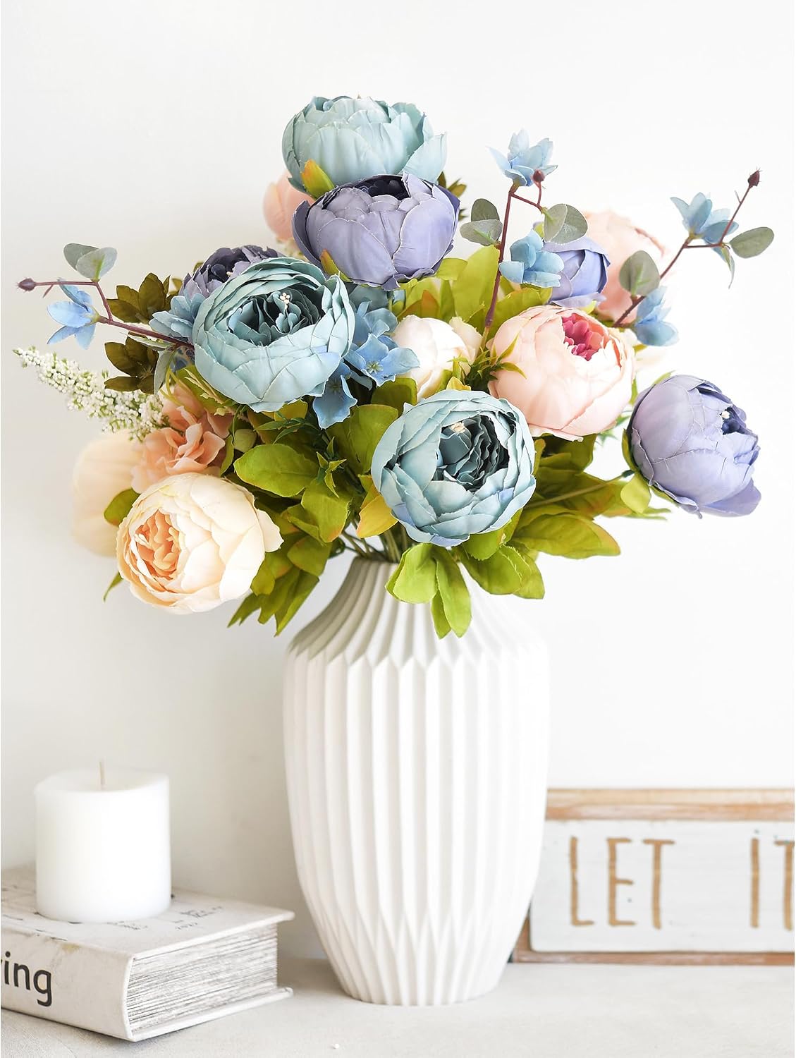 Artificial Peony Bouquet, Pink, Beige & Green Silk Flowers for Wedding Centerpieces, Bridal Bouquets & Home Decor – Spring Waltz
