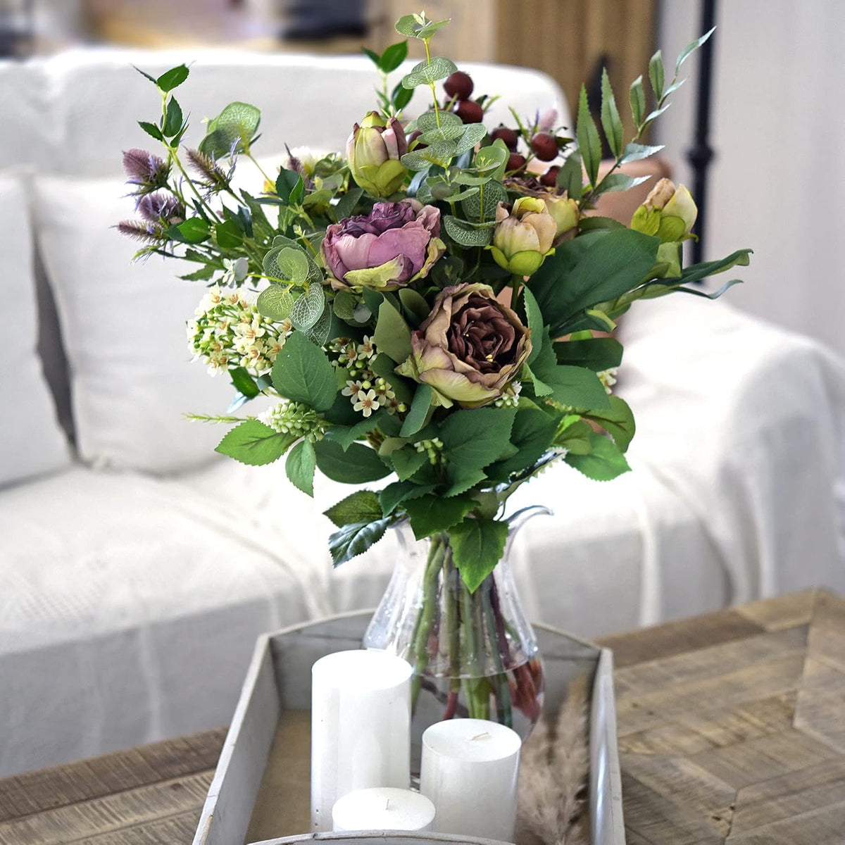 Artificial Peony Bouquet, Pink, Beige & Green Silk Flowers for Wedding Centerpieces, Bridal Bouquets & Home Decor – Spring Waltz