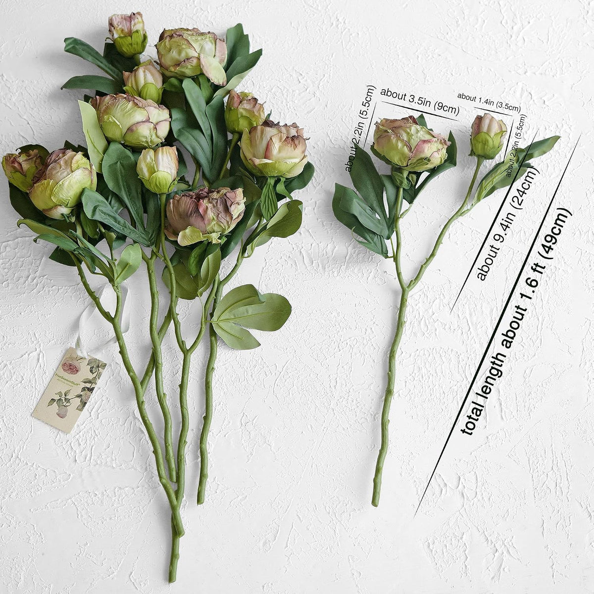 Artificial Peony Bouquet, Pink, Beige & Green Silk Flowers for Wedding Centerpieces, Bridal Bouquets & Home Decor – Spring Waltz
