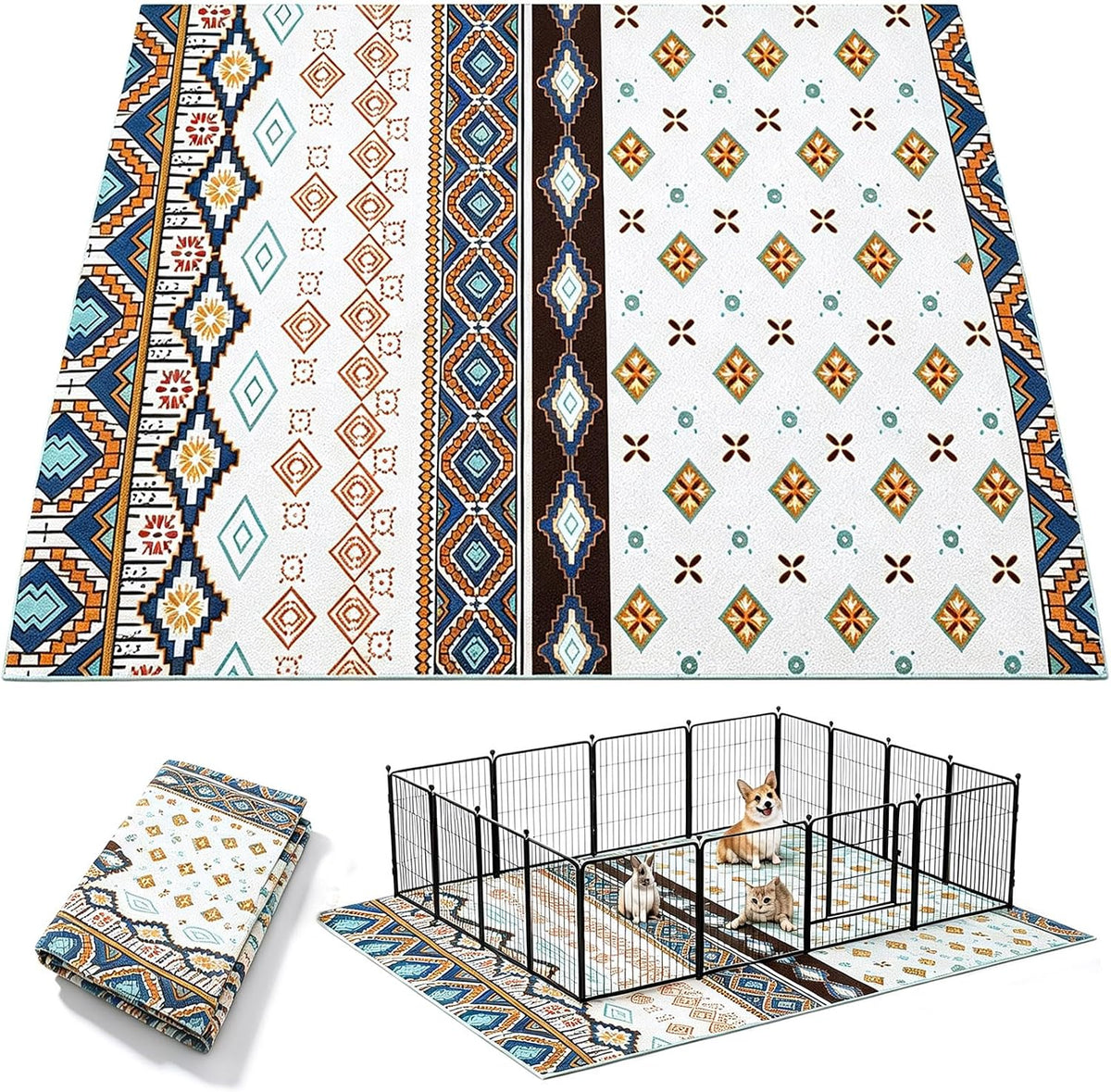 91" X 63" Extra Large Bunny Cage Liner Washable Guinea Pig Mat Large Animals Mats Animal Pads for Floor Indoor Rabbit Carpet for Chinchillas Cats Ferrets Dogs（Light Brown）