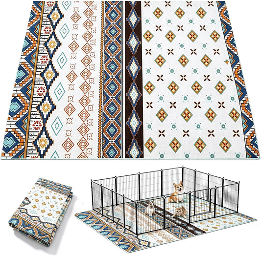 91" X 63" Extra Large Bunny Cage Liner Washable Guinea Pig Mat Large Animals Mats Animal Pads for Floor Indoor Rabbit Carpet for Chinchillas Cats Ferrets Dogs（Light Brown）