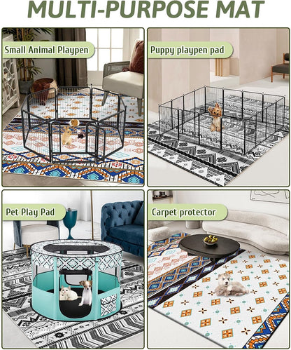 91" X 63" Extra Large Bunny Cage Liner Washable Guinea Pig Mat Large Animals Mats Animal Pads for Floor Indoor Rabbit Carpet for Chinchillas Cats Ferrets Dogs（Light Brown）