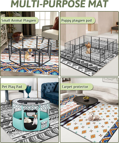 91" X 63" Extra Large Bunny Cage Liner Washable Guinea Pig Mat Large Animals Mats Animal Pads for Floor Indoor Rabbit Carpet for Chinchillas Cats Ferrets Dogs（Light Brown）