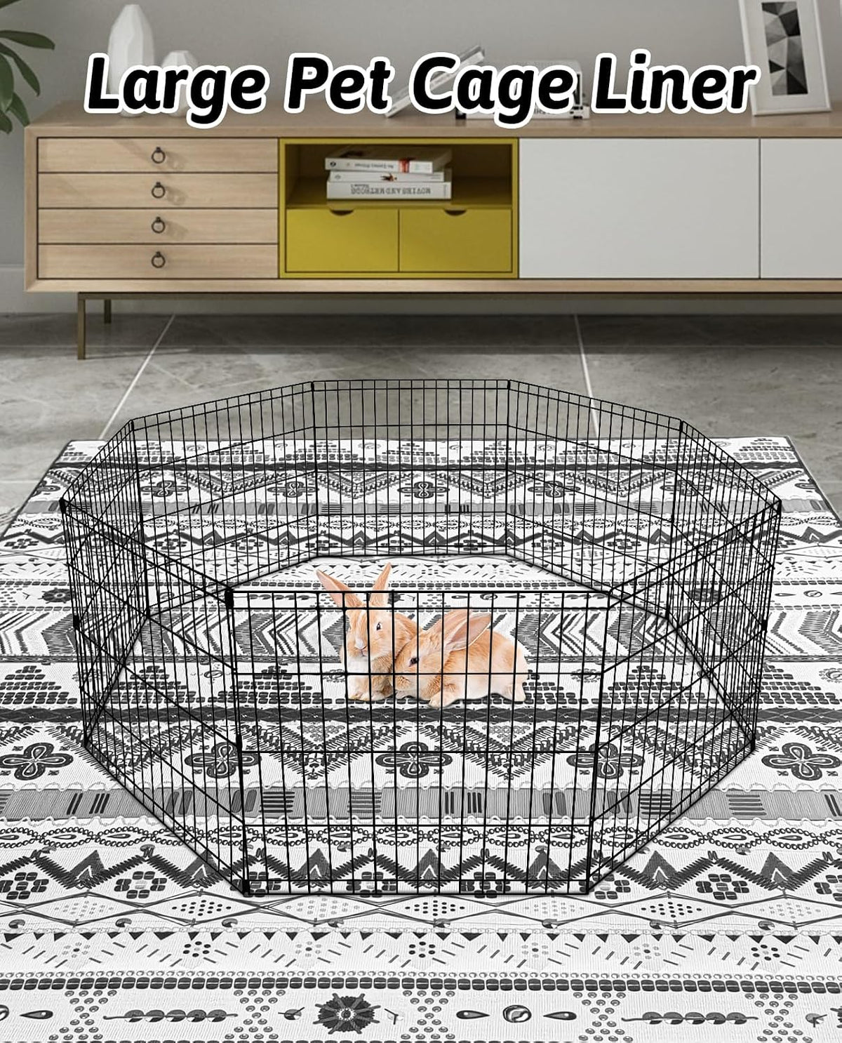 91" X 63" Extra Large Bunny Cage Liner Washable Guinea Pig Mat Large Animals Mats Animal Pads for Floor Indoor Rabbit Carpet for Chinchillas Cats Ferrets Dogs（Light Brown）