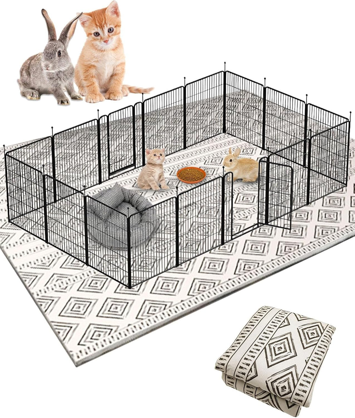 91" X 63" Extra Large Bunny Cage Liner Washable Guinea Pig Mat Large Animals Mats Animal Pads for Floor Indoor Rabbit Carpet for Chinchillas Cats Ferrets Dogs（Light Brown）