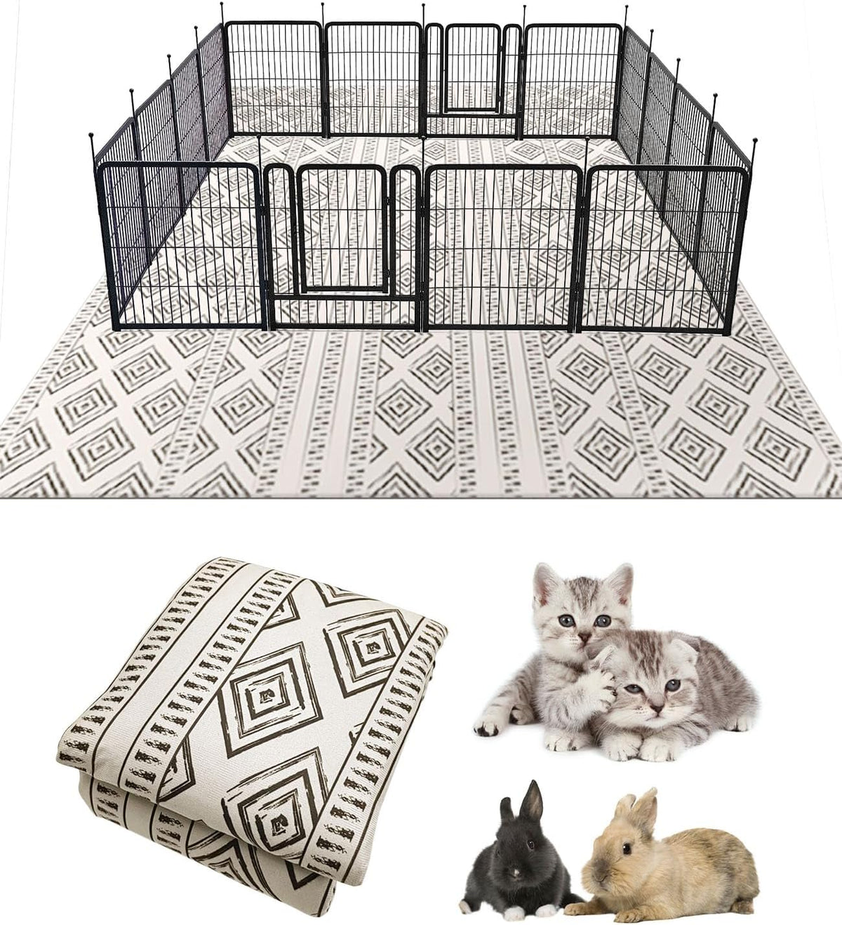 91" X 63" Extra Large Bunny Cage Liner Washable Guinea Pig Mat Large Animals Mats Animal Pads for Floor Indoor Rabbit Carpet for Chinchillas Cats Ferrets Dogs（Light Brown）