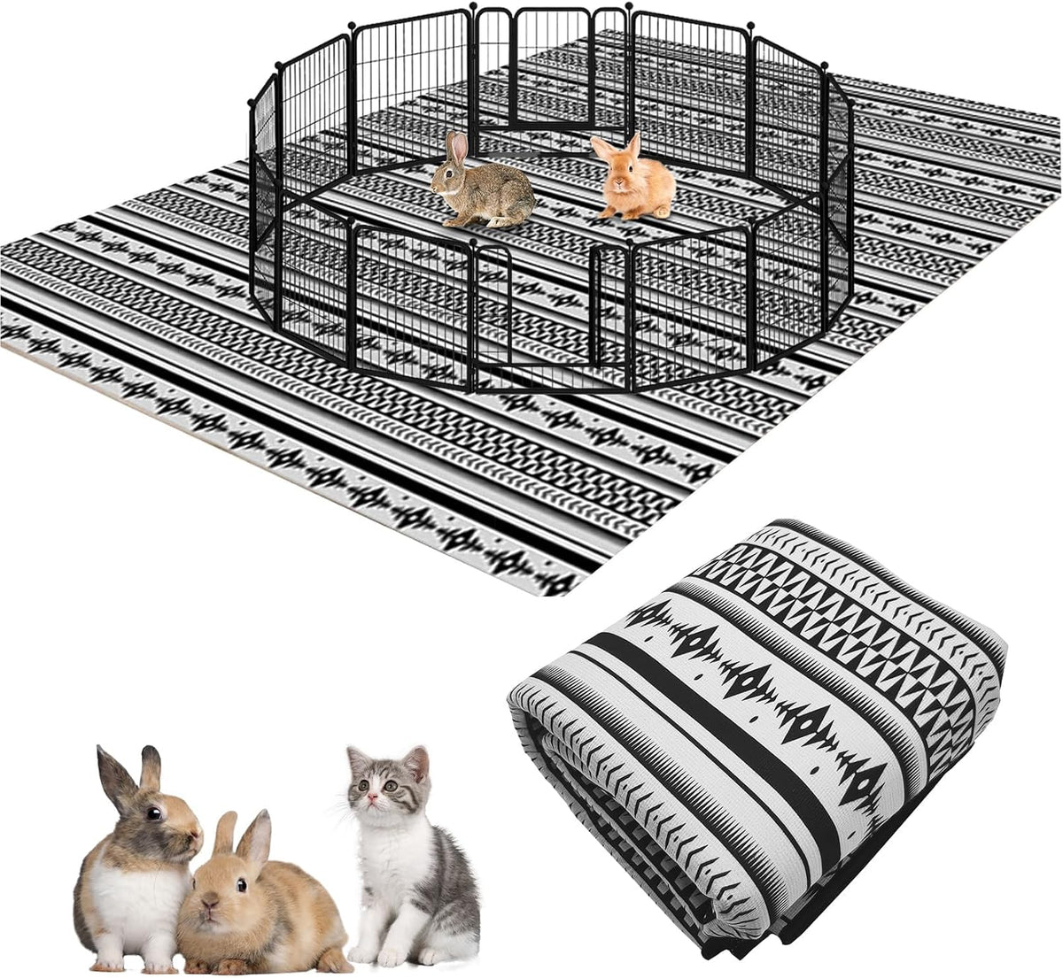 91" X 63" Extra Large Bunny Cage Liner Washable Guinea Pig Mat Large Animals Mats Animal Pads for Floor Indoor Rabbit Carpet for Chinchillas Cats Ferrets Dogs（Light Brown）