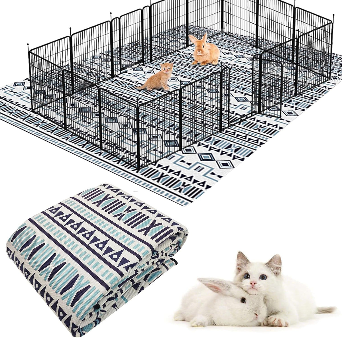 91" X 63" Extra Large Bunny Cage Liner Washable Guinea Pig Mat Large Animals Mats Animal Pads for Floor Indoor Rabbit Carpet for Chinchillas Cats Ferrets Dogs（Light Brown）