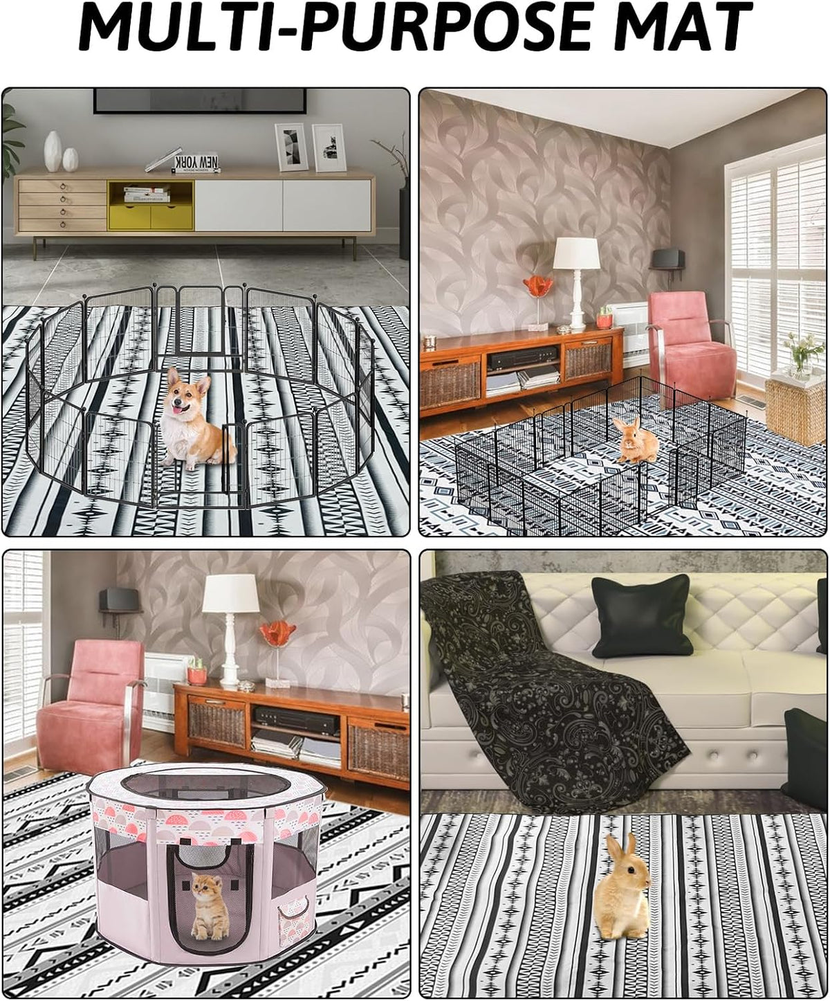91" X 63" Extra Large Bunny Cage Liner Washable Guinea Pig Mat Large Animals Mats Animal Pads for Floor Indoor Rabbit Carpet for Chinchillas Cats Ferrets Dogs（Light Brown）