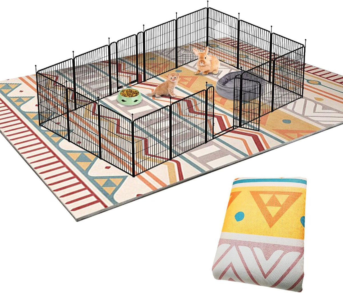 91" X 63" Extra Large Bunny Cage Liner Washable Guinea Pig Mat Large Animals Mats Animal Pads for Floor Indoor Rabbit Carpet for Chinchillas Cats Ferrets Dogs（Light Brown）