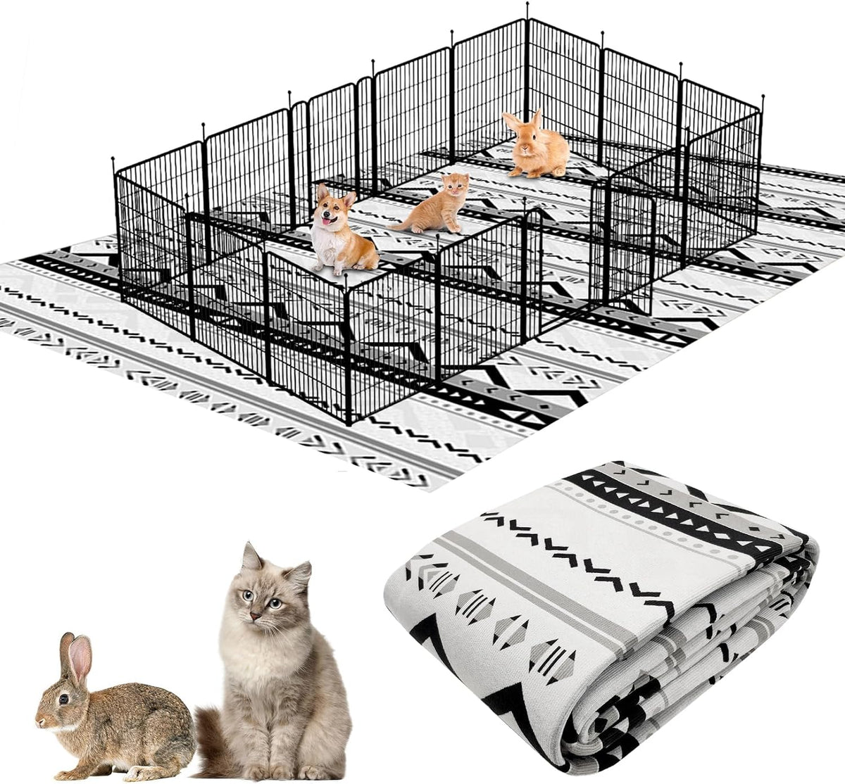91" X 63" Extra Large Bunny Cage Liner Washable Guinea Pig Mat Large Animals Mats Animal Pads for Floor Indoor Rabbit Carpet for Chinchillas Cats Ferrets Dogs（Light Brown）