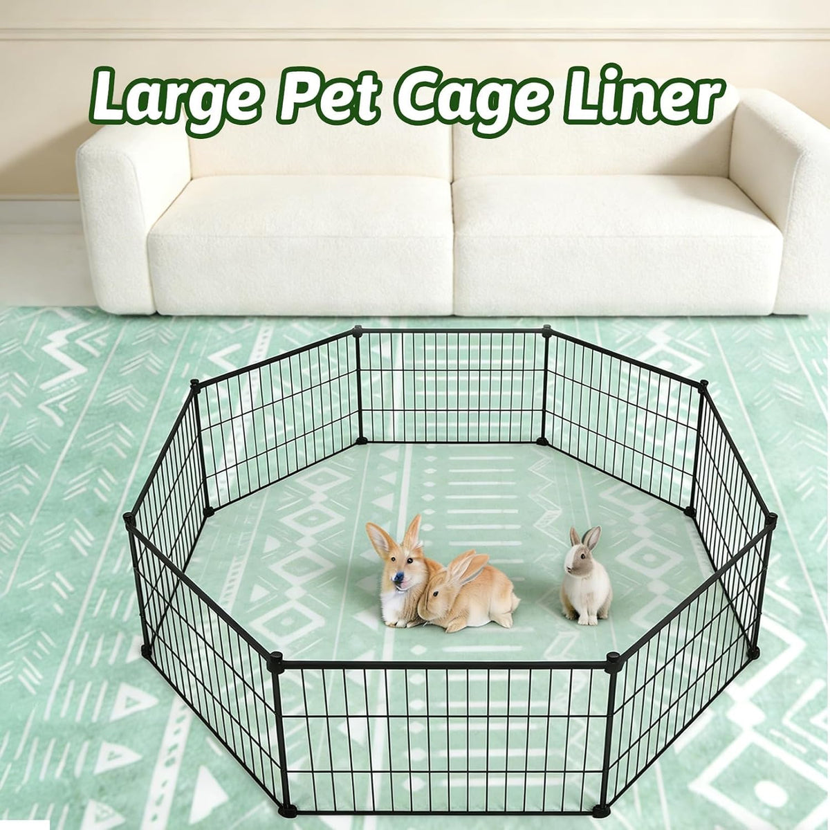 91" X 63" Extra Large Bunny Cage Liner Washable Guinea Pig Mat Large Animals Mats Animal Pads for Floor Indoor Rabbit Carpet for Chinchillas Cats Ferrets Dogs（Light Brown）