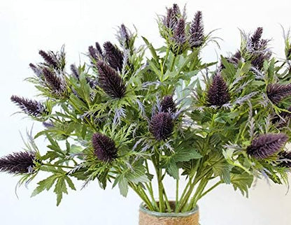 Artificial Flowers Artificial Thistle Spray Eryngo Fake Eryngium Foetidum Simulation Sea Holly for Wedding Bouquet Centerpiece Home Decor (Purple Gray, 3)