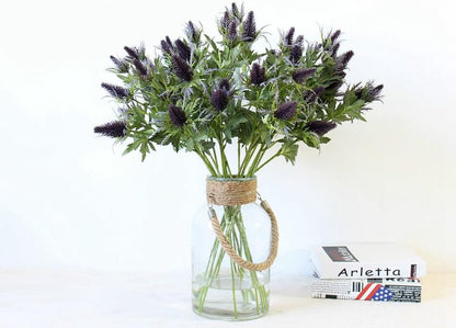 Artificial Flowers Artificial Thistle Spray Eryngo Fake Eryngium Foetidum Simulation Sea Holly for Wedding Bouquet Centerpiece Home Decor (Purple Gray, 3)