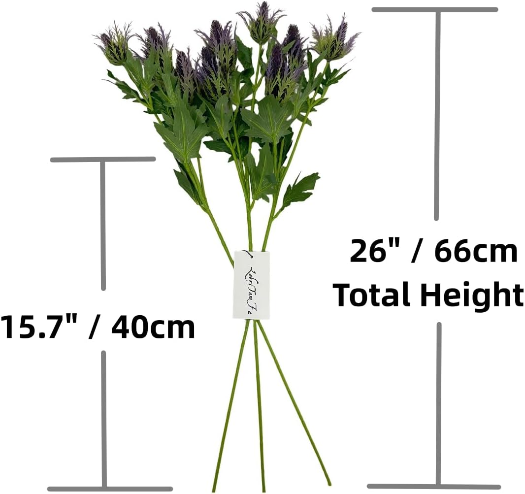 Artificial Flowers Artificial Thistle Spray Eryngo Fake Eryngium Foetidum Simulation Sea Holly for Wedding Bouquet Centerpiece Home Decor (Purple Gray, 3)