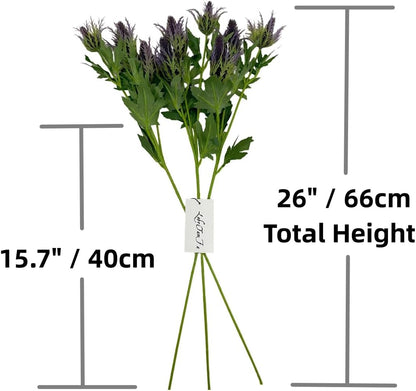 Artificial Flowers Artificial Thistle Spray Eryngo Fake Eryngium Foetidum Simulation Sea Holly for Wedding Bouquet Centerpiece Home Decor (Purple Gray, 3)