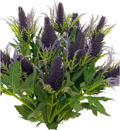 Artificial Flowers Artificial Thistle Spray Eryngo Fake Eryngium Foetidum Simulation Sea Holly for Wedding Bouquet Centerpiece Home Decor (Purple Gray, 3)