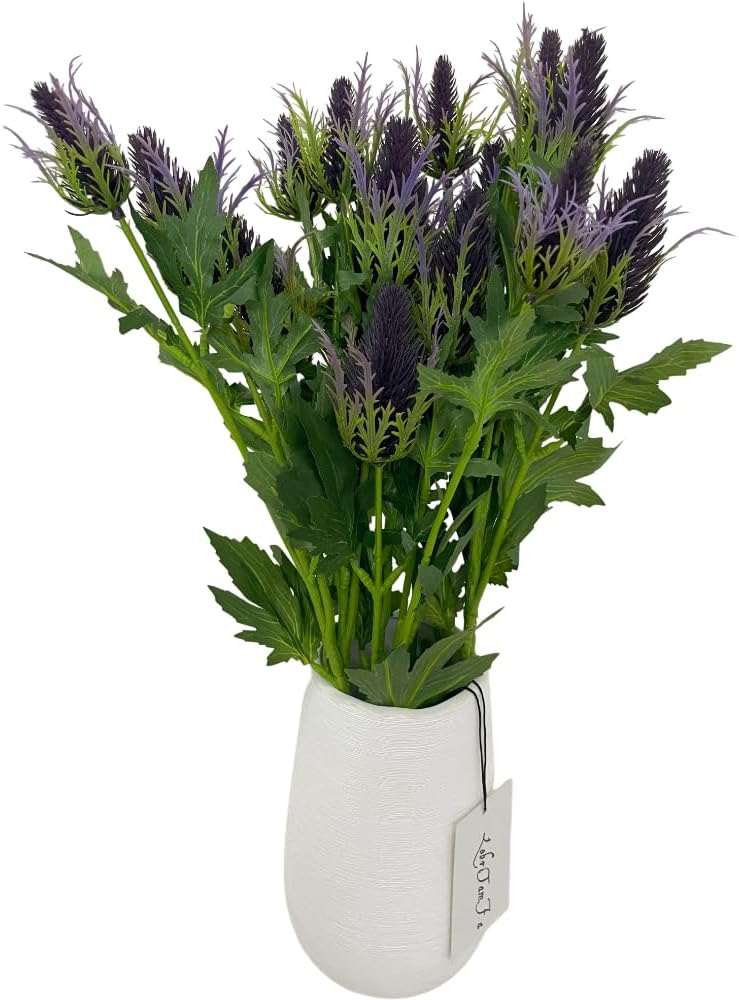 Artificial Flowers Artificial Thistle Spray Eryngo Fake Eryngium Foetidum Simulation Sea Holly for Wedding Bouquet Centerpiece Home Decor (Purple Gray, 3)