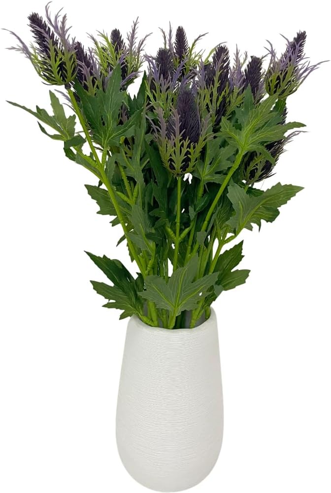 Artificial Flowers Artificial Thistle Spray Eryngo Fake Eryngium Foetidum Simulation Sea Holly for Wedding Bouquet Centerpiece Home Decor (Purple Gray, 3)
