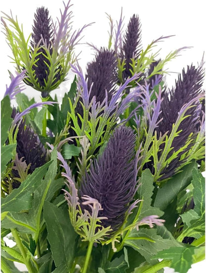 Artificial Flowers Artificial Thistle Spray Eryngo Fake Eryngium Foetidum Simulation Sea Holly for Wedding Bouquet Centerpiece Home Decor (Purple Gray, 3)