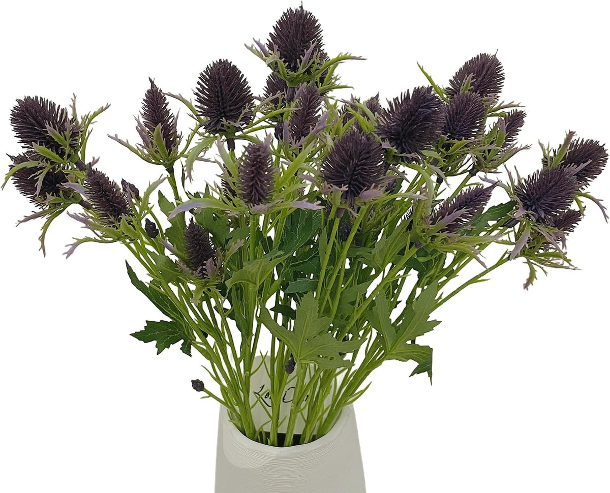 Artificial Flowers Artificial Thistle Spray Eryngo Fake Eryngium Foetidum Simulation Sea Holly for Wedding Bouquet Centerpiece Home Decor (Purple Gray, 3)