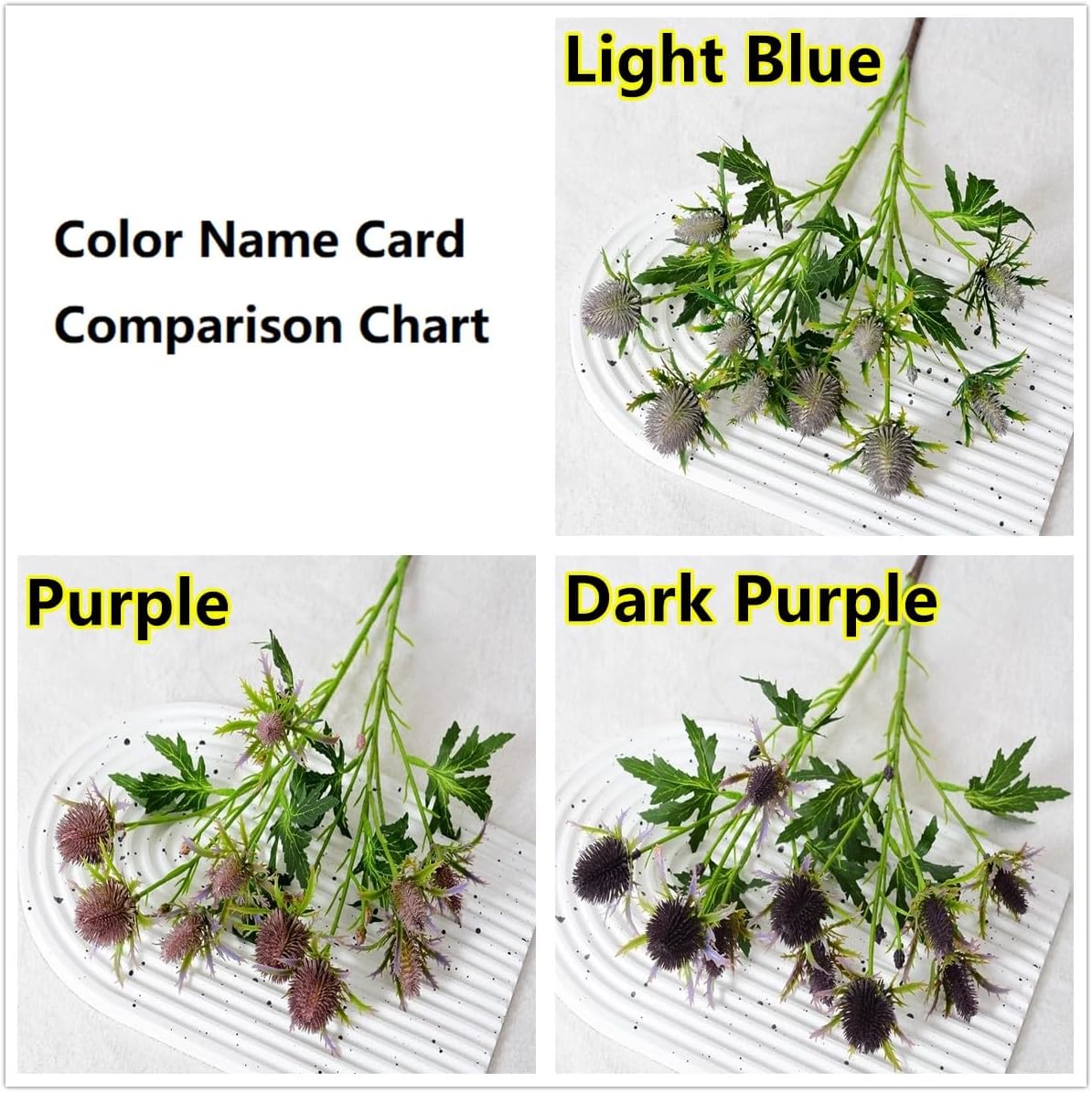 Artificial Flowers Artificial Thistle Spray Eryngo Fake Eryngium Foetidum Simulation Sea Holly for Wedding Bouquet Centerpiece Home Decor (Purple Gray, 3)