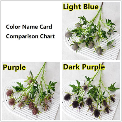 Artificial Flowers Artificial Thistle Spray Eryngo Fake Eryngium Foetidum Simulation Sea Holly for Wedding Bouquet Centerpiece Home Decor (Purple Gray, 3)