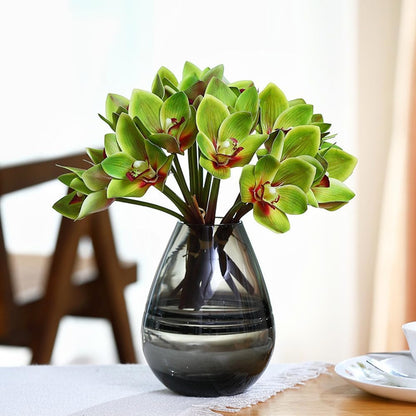 12 Pcs Orchids Artificial Flowers 11inch Outdoor Green Plants Fake Flowers Shrubs Plants for Home Garden Wedding Decoration