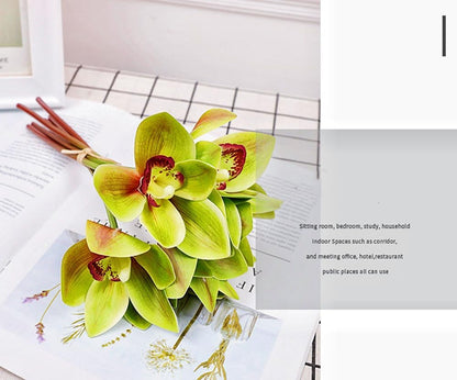 12 Pcs Orchids Artificial Flowers 11inch Outdoor Green Plants Fake Flowers Shrubs Plants for Home Garden Wedding Decoration