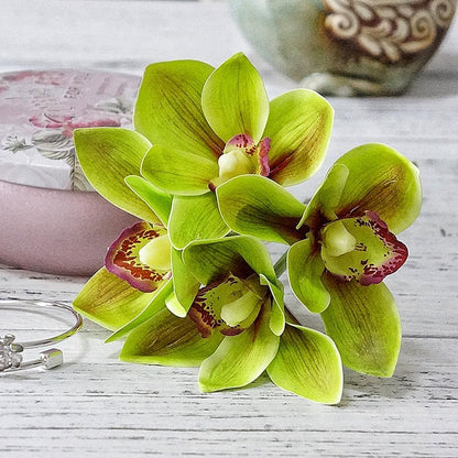 12 Pcs Orchids Artificial Flowers 11inch Outdoor Green Plants Fake Flowers Shrubs Plants for Home Garden Wedding Decoration