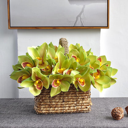 12 Pcs Orchids Artificial Flowers 11inch Outdoor Green Plants Fake Flowers Shrubs Plants for Home Garden Wedding Decoration