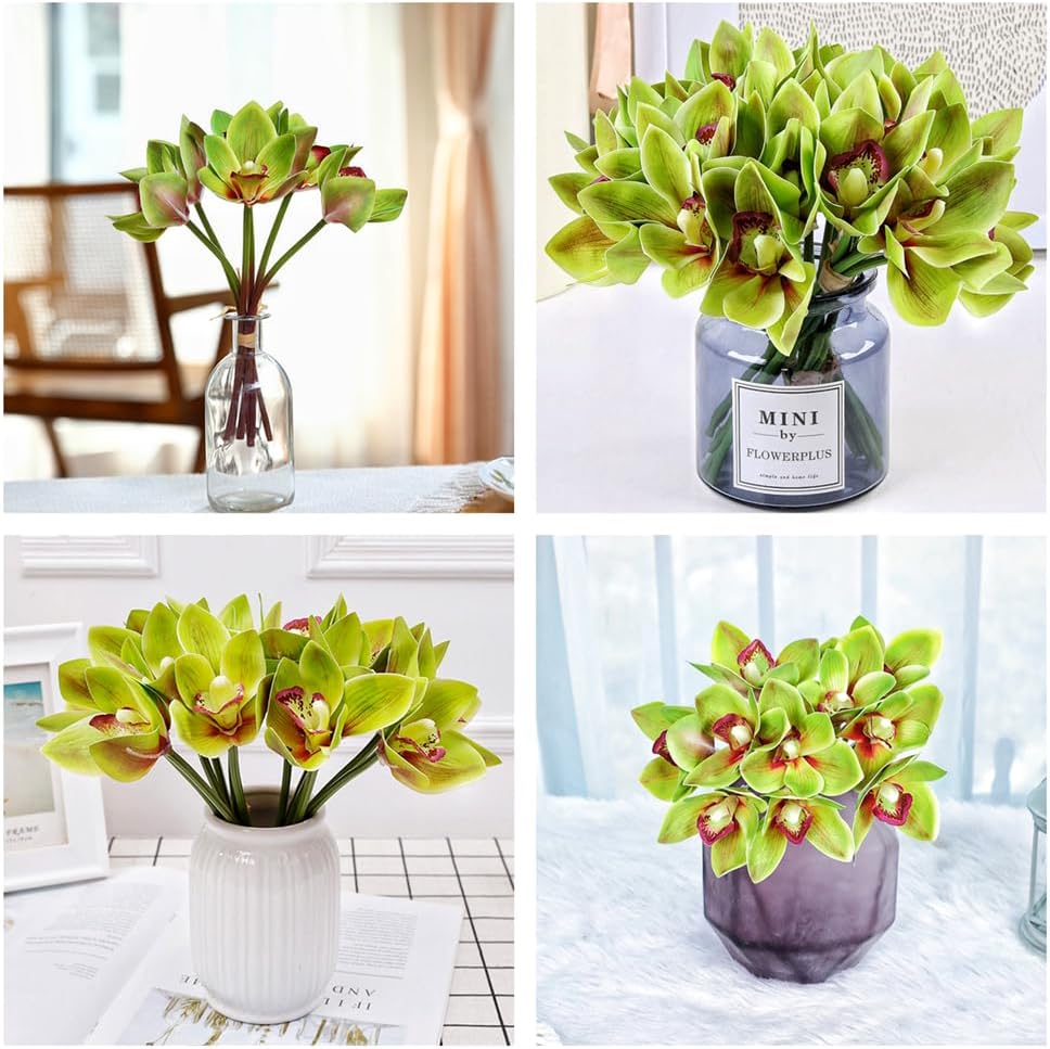 12 Pcs Orchids Artificial Flowers 11inch Outdoor Green Plants Fake Flowers Shrubs Plants for Home Garden Wedding Decoration