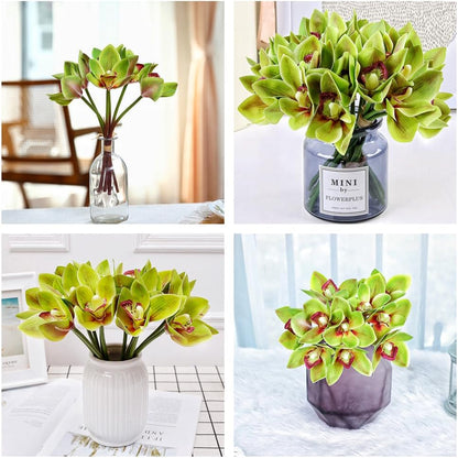 12 Pcs Orchids Artificial Flowers 11inch Outdoor Green Plants Fake Flowers Shrubs Plants for Home Garden Wedding Decoration