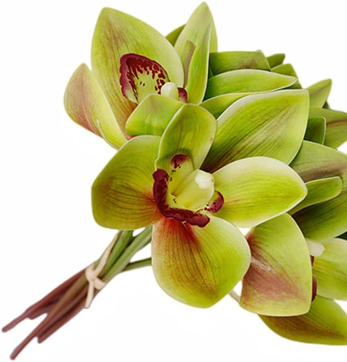 12 Pcs Orchids Artificial Flowers 11inch Outdoor Green Plants Fake Flowers Shrubs Plants for Home Garden Wedding Decoration