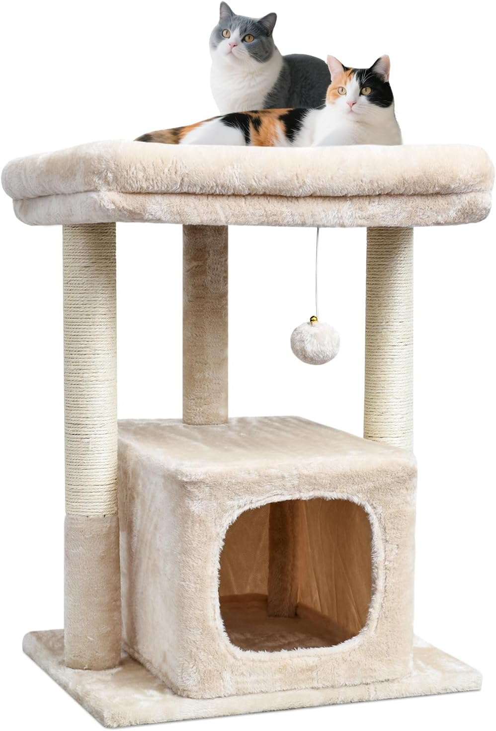 27" Cactus Cat Tree for Indoor Cats, Green Modern Activity Tower | Scratching Posts, Kitten Condo with Plush Perch & Hanging Ball for Play