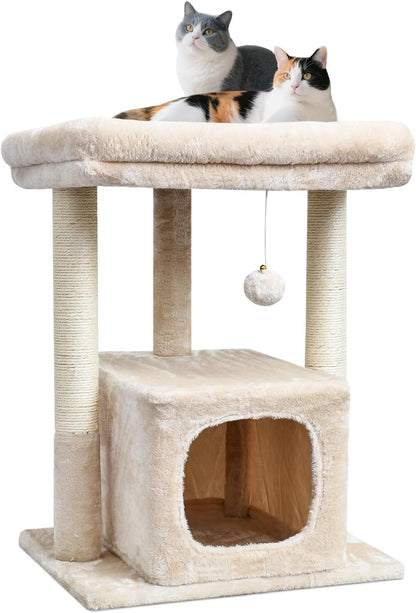 27" Cactus Cat Tree for Indoor Cats, Green Modern Activity Tower | Scratching Posts, Kitten Condo with Plush Perch & Hanging Ball for Play