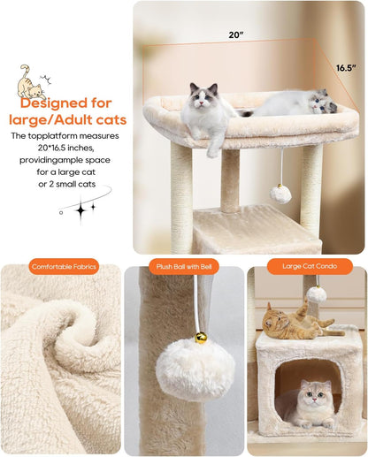27" Cactus Cat Tree for Indoor Cats, Green Modern Activity Tower | Scratching Posts, Kitten Condo with Plush Perch & Hanging Ball for Play