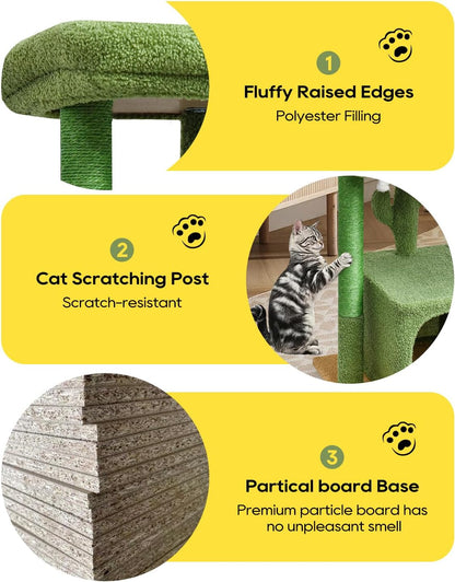 27" Cactus Cat Tree for Indoor Cats, Green Modern Activity Tower | Scratching Posts, Kitten Condo with Plush Perch & Hanging Ball for Play